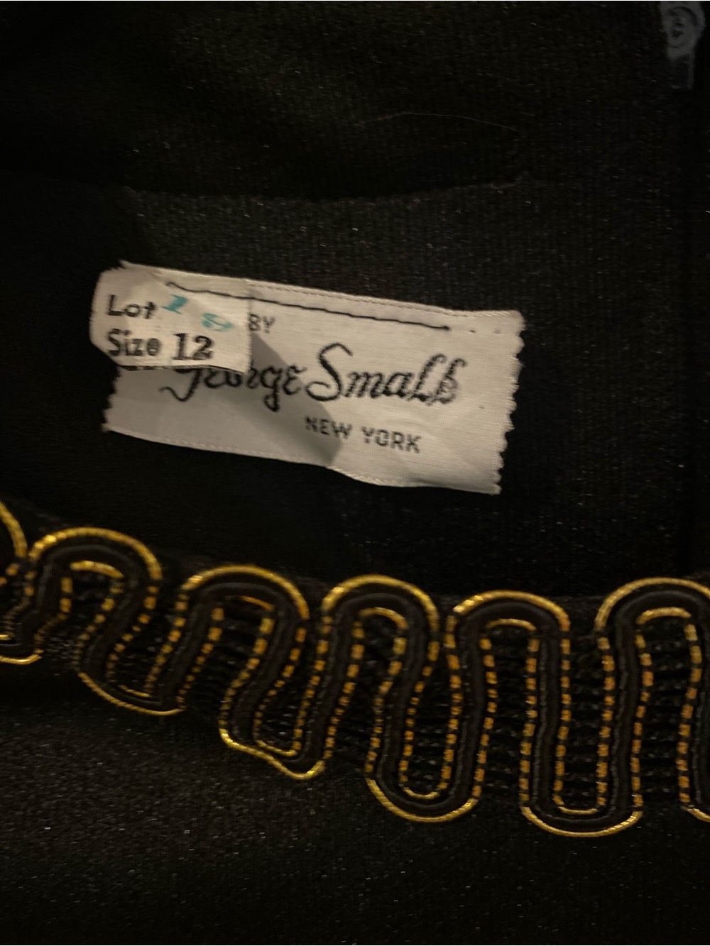 Vintage 1970s George Small New York Black Maxi Column Gown w/ Gold Soutache Trim - Picture 7 of 10